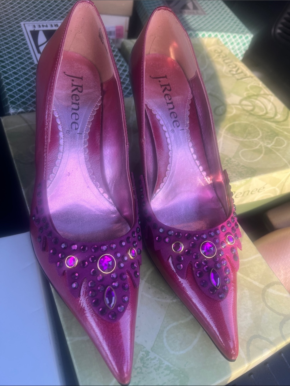 J.Renee Women's Pink Fuchsia Embellished Pointed Toe Heels